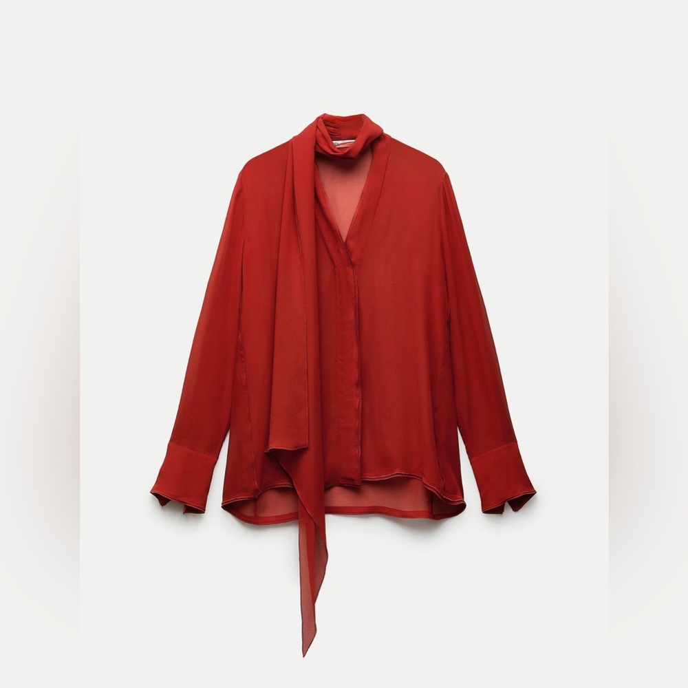 Semi Sheer Blouse with Tie